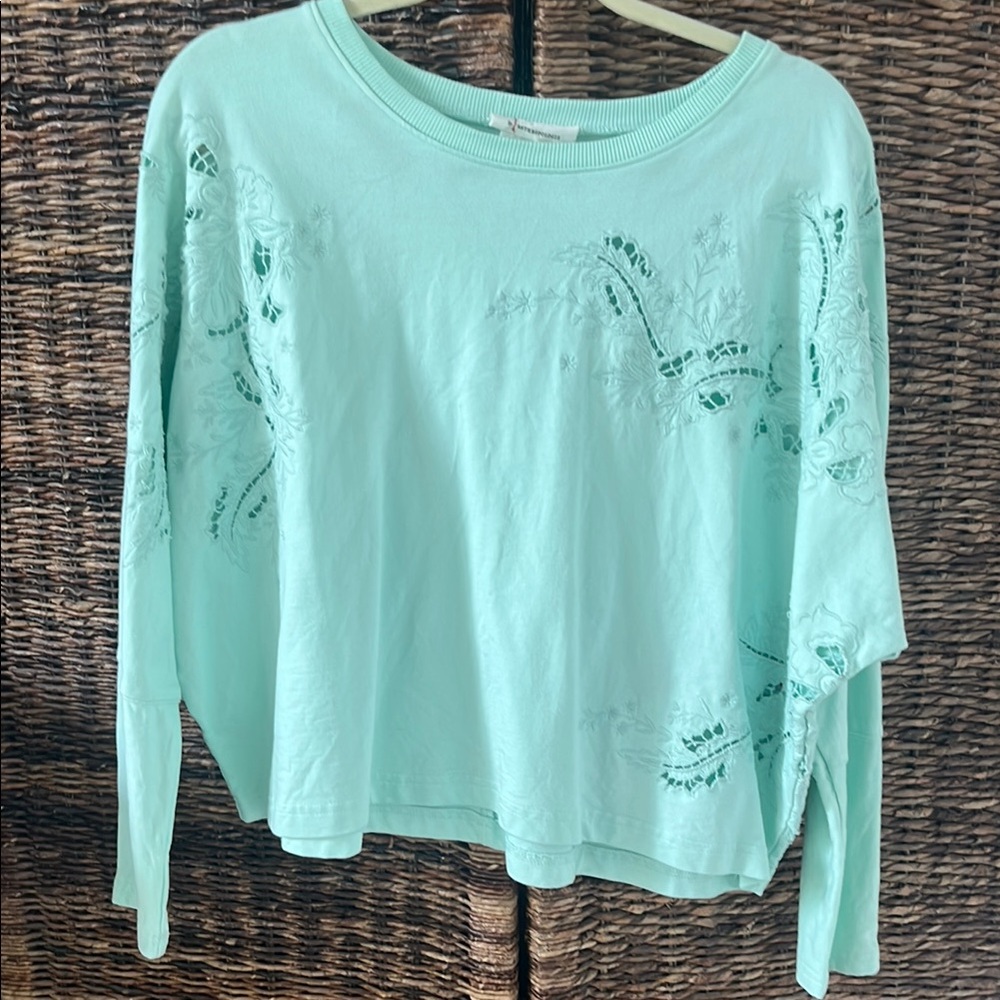 Mint Green Embroidered Cotton Anthropologie Sweatshirt